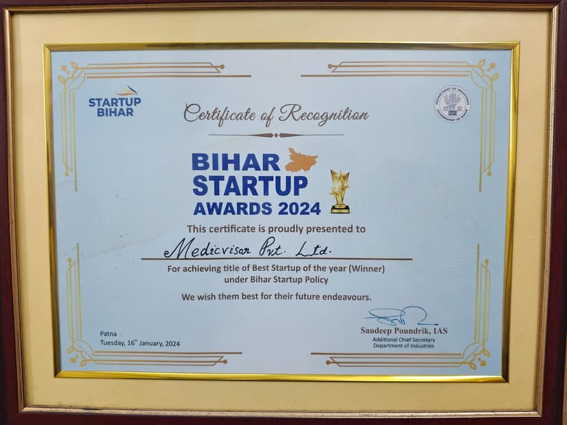Best Startup of Bihar Certificate